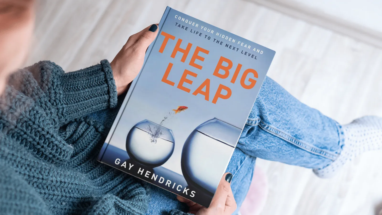 Illustratie bij The Big Leap van Gay Hendricks, met een figuur die een grote sprong maakt