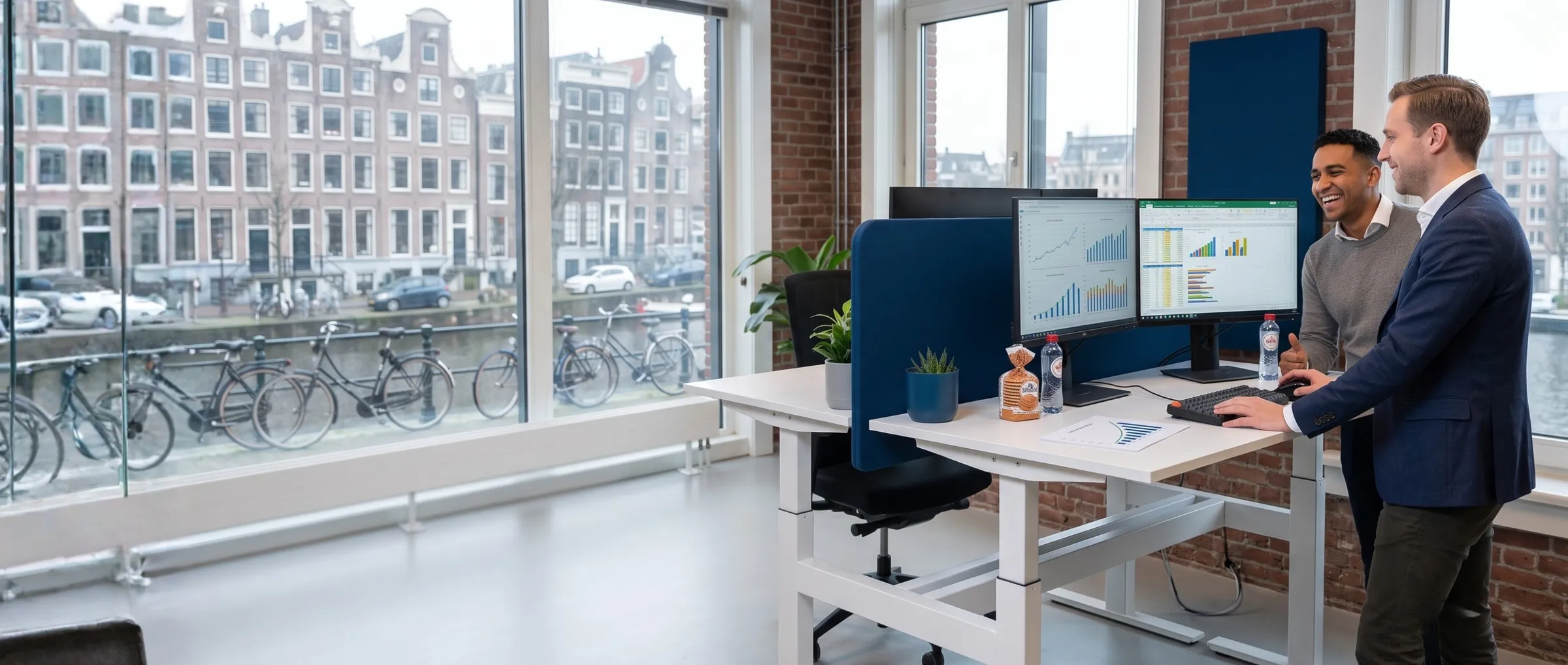 Twee professionals bespreken data op kantoor in Amsterdam